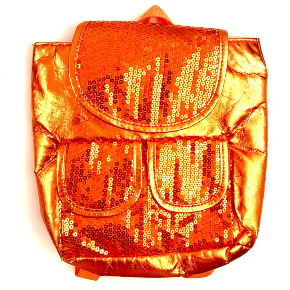 Sequin and Metallic Bright Orange Backpack Purse